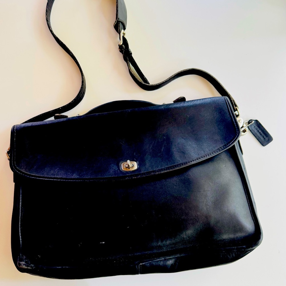 Genuine vintage COACH Lexington black leather briefcase brief laptop carrier